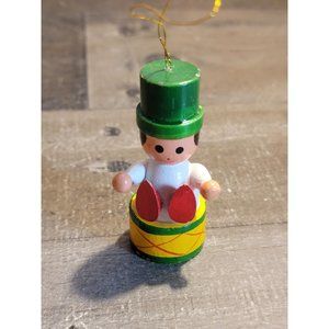 Vintage wooden green Boy drum Xmas ornament decor